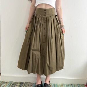 Vintage 80s dark green 100% cotton button up utility style maxi skirt